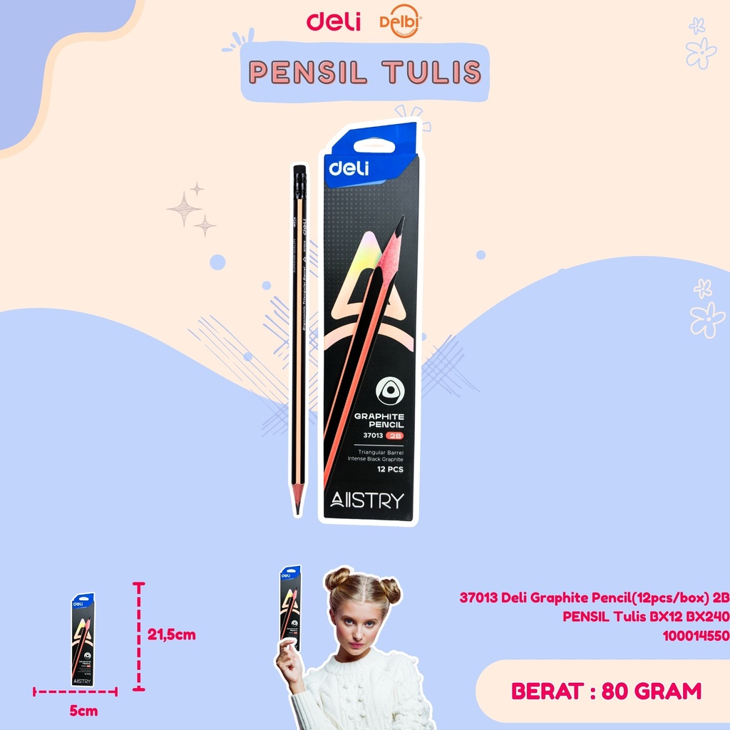 37013 Deli Graphite Pencil(12pcs/box) 2B PENSIL Tulis BX12 BX240