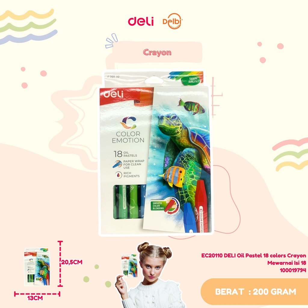 EC20110 DELI Oil Pastel 18 colors Crayon Mewarnai 18 Warna BX18 BX108