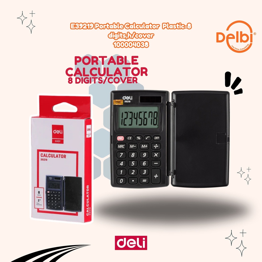 DELI E39219 Portable Calculator Plastic-8 digits,h/cover KALKULATOR BX100