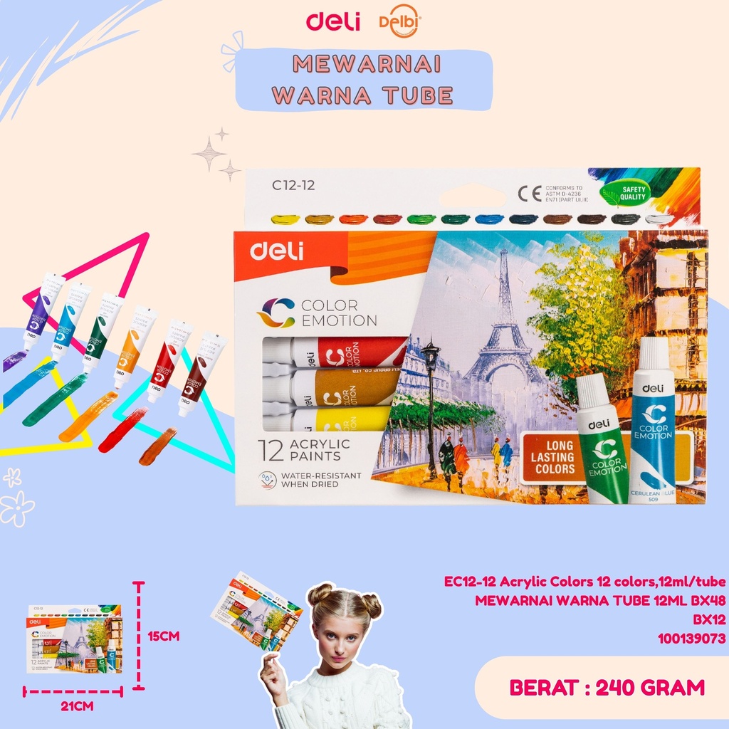 [100139073] EC12-12 Acrylic Colors 12 colors,12ml/tube MEWARNAI WARNA TUBE 12ML BX48 BX12