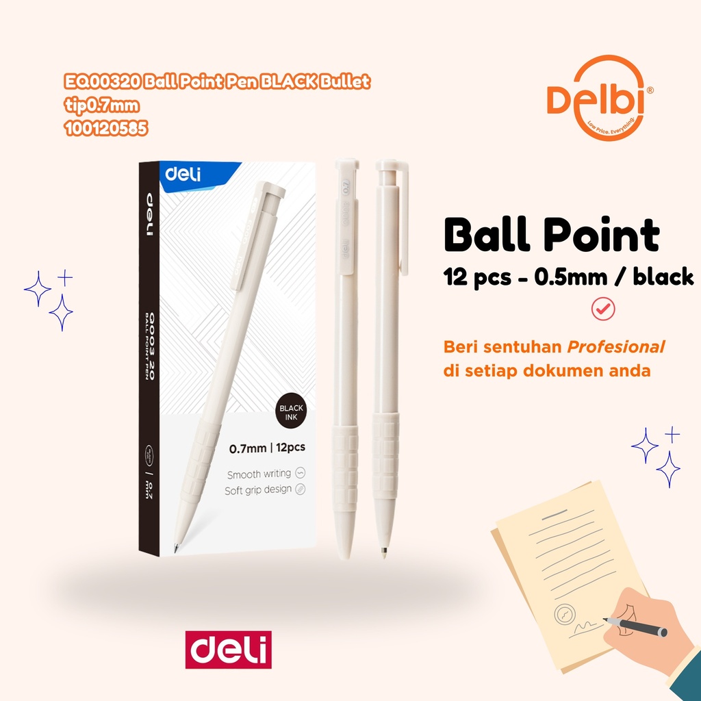 EQ00320 Ball Point Pen BLACK Bullet tip0.7mm DELI BALLPEN BX144 BX12 BX1728 BX3