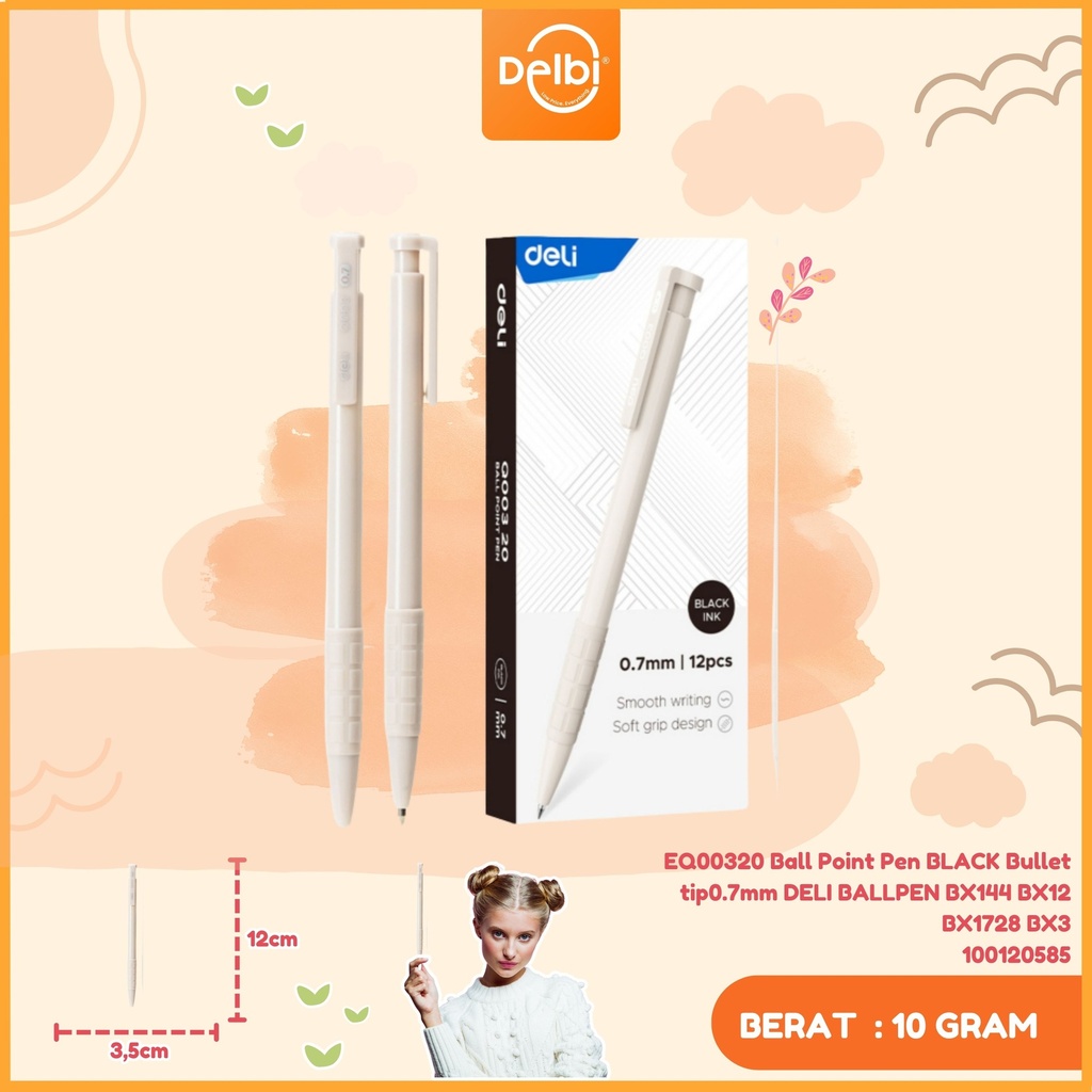[100120585] EQ00320 Ball Point Pen BLACK Bullet tip0.7mm DELI BALLPEN BX144 BX12 BX1728 BX3