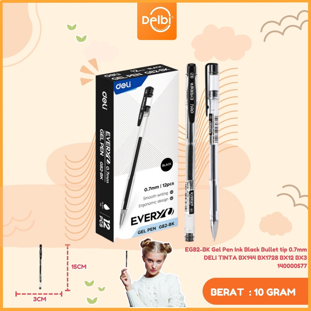 EG82-BK Gel Pen Ink Black Bullet tip 0.7mm DELI TINTA BX144 BX1728 BX12 BX3