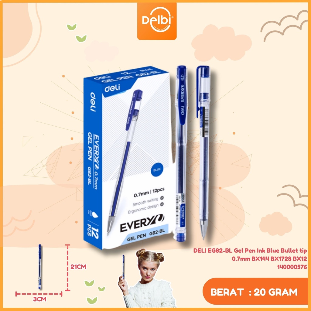 DELI EG82-BL Gel Pen Ink Blue Bullet tip 0.7mm BX144 BX1728 BX12