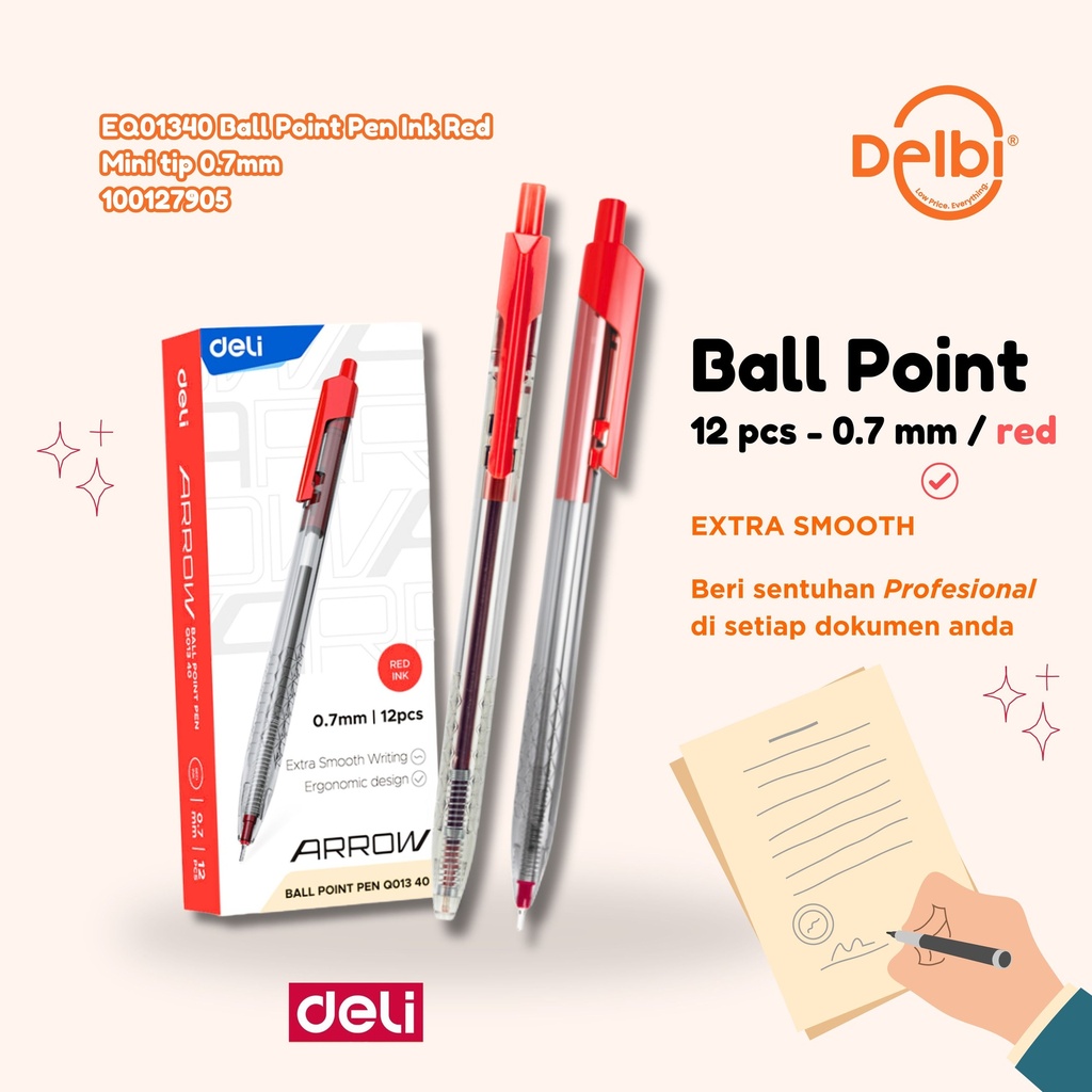 EQ01340 Ball Point Pen Ink Red Mini tip 0.7mm DELI BALLPEN MERAH BX144 BX3 BX1728 BX12