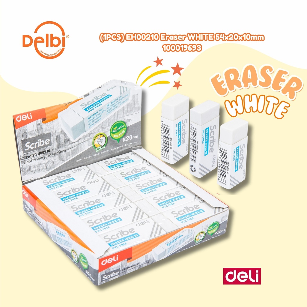 [100019693] (1PCS) EH00210 Eraser WHITE 54x20x10mm PENGHAPUS DELI SETIP BX720 BX20