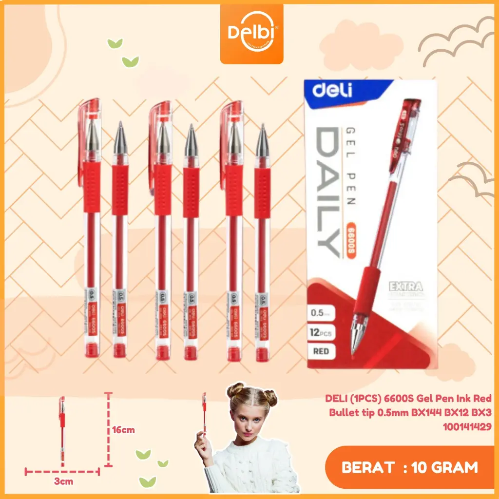 DELI (1PCS) 6600S Gel Pen Ink Red Bullet tip 0.5mm BX144 BX12 BX3