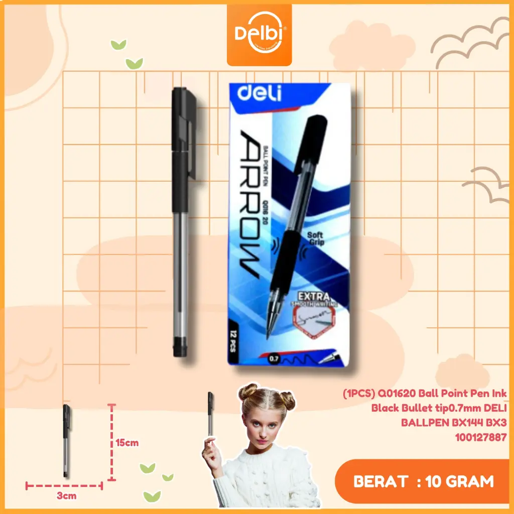 [100127887] (1PCS) Q01620 Ball Point Pen Ink Black Bullet tip0.7mm DELI BALLPEN BX144 BX3