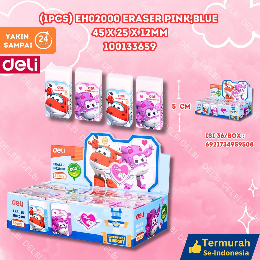 (1PCS) H02000 Eraser Pink,Blue 45x25x12mm DELI PENGHAPUS BX864 BX36