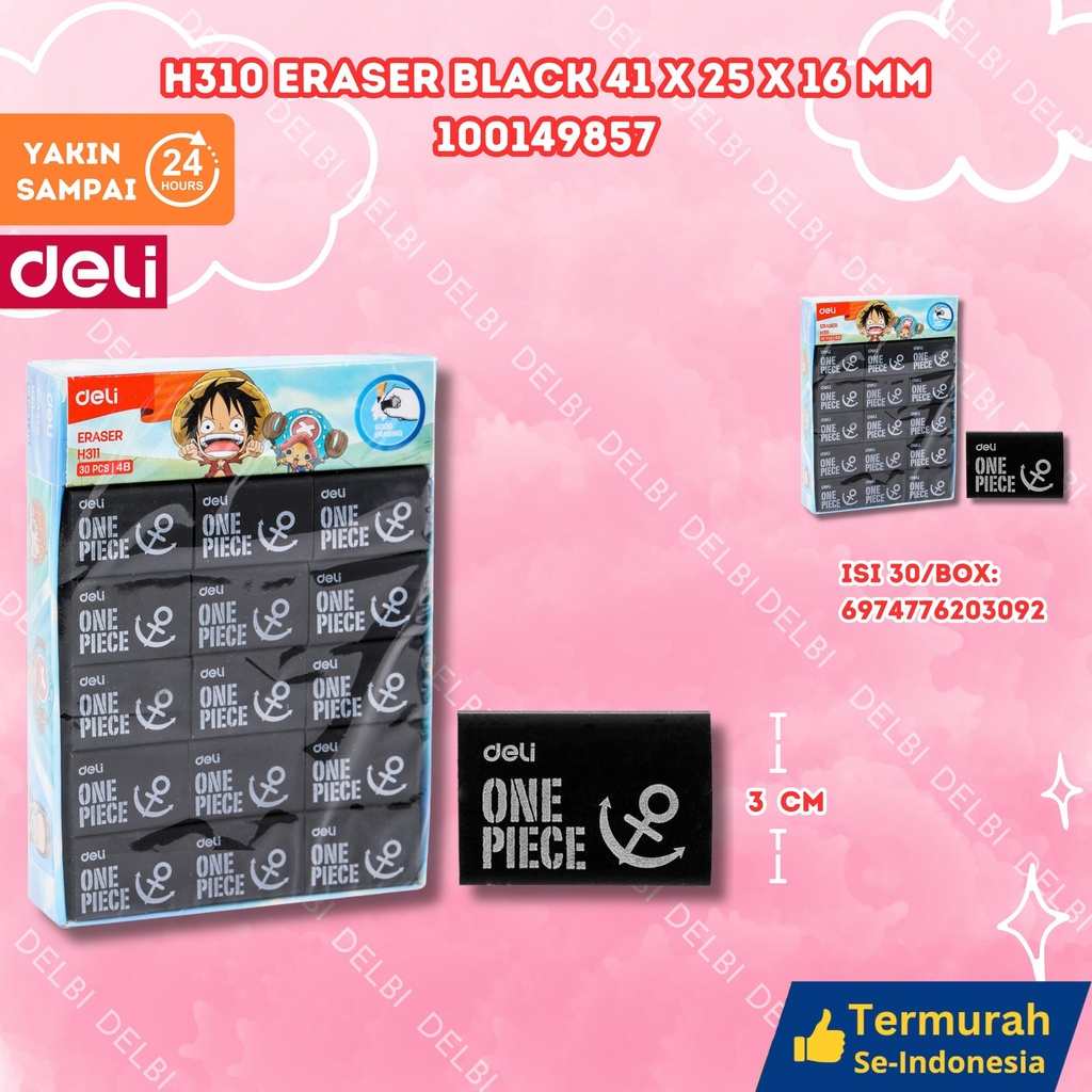H310 Eraser black 41x25x16mm DELI PENGHAPUS SETIP BX30 BX600