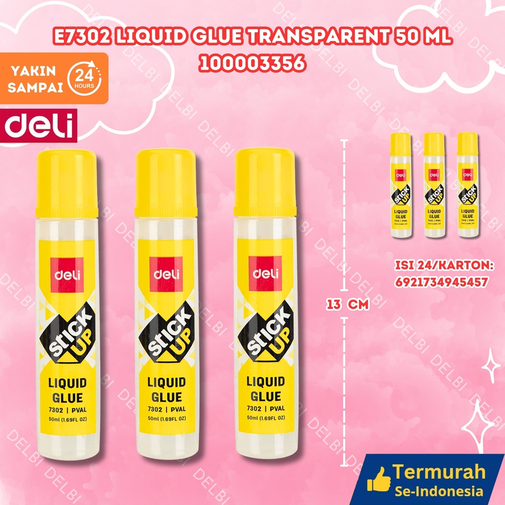 E7302 Liquid Glue Transparent 50ml DELI LEM CAIR BX24 BX360