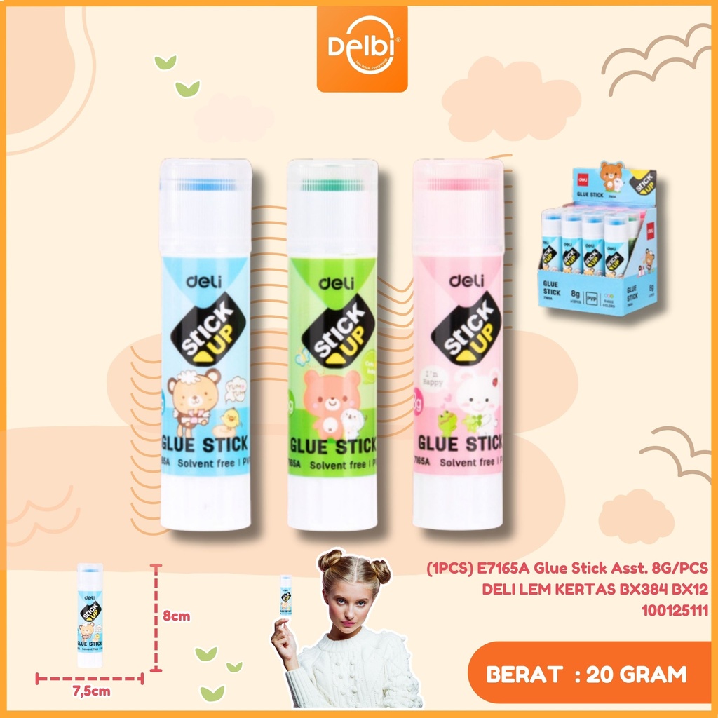 [100125111] (1PCS) E7165A Glue Stick Asst. 8G/PCS DELI LEM KERTAS BX384 BX12