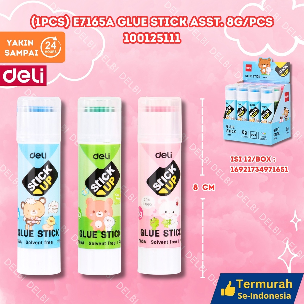 (1PCS) E7165A Glue Stick Asst. 8G/PCS DELI LEM KERTAS BX384 BX12