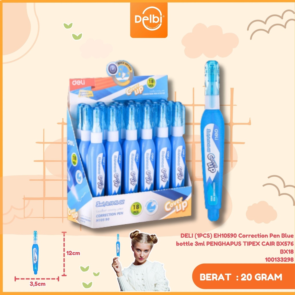 DELI (1PCS) EH10590 Correction Pen Blue bottle 3ml PENGHAPUS TIPEX CAIR BX576 BX18