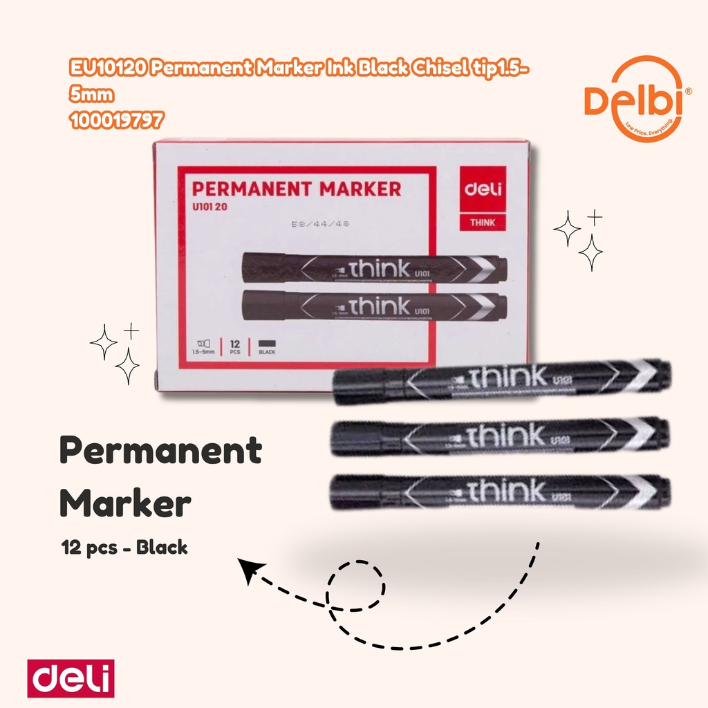 DELI EU10120 Permanent Marker Ink Black Chisel tip1.5-5mm TINTA SPIDOL BX2 BX12 BX96 BX960