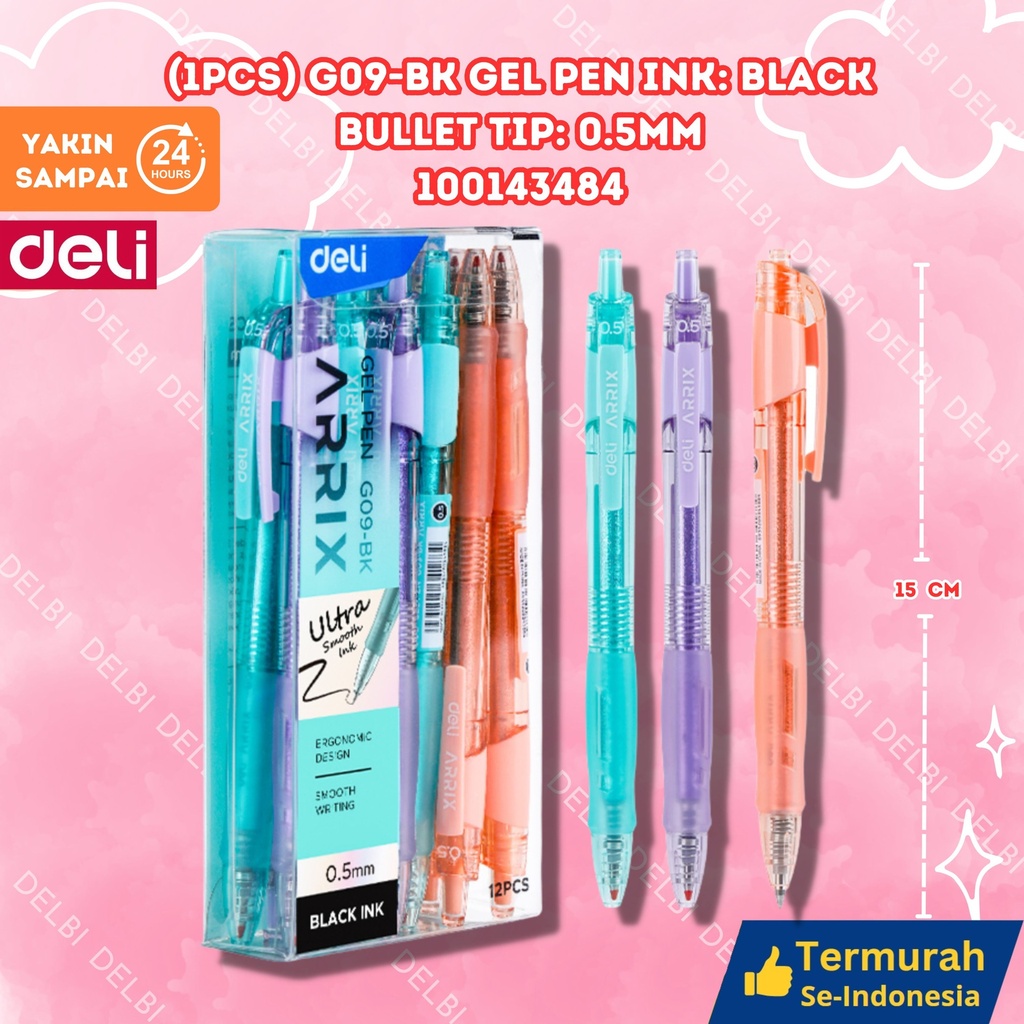 (1pcs) G09-BK Gel Pen Ink Black Bullet tip 0.5mm DELI PULEN TINTA 0.5 BX144 BX12 BX3