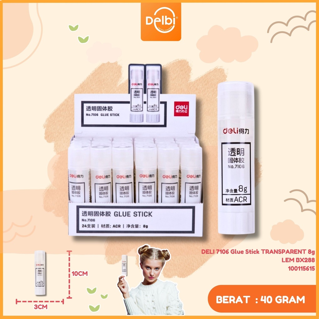 DELI 7106 Glue Stick TRANSPARENT 8g LEM BX288