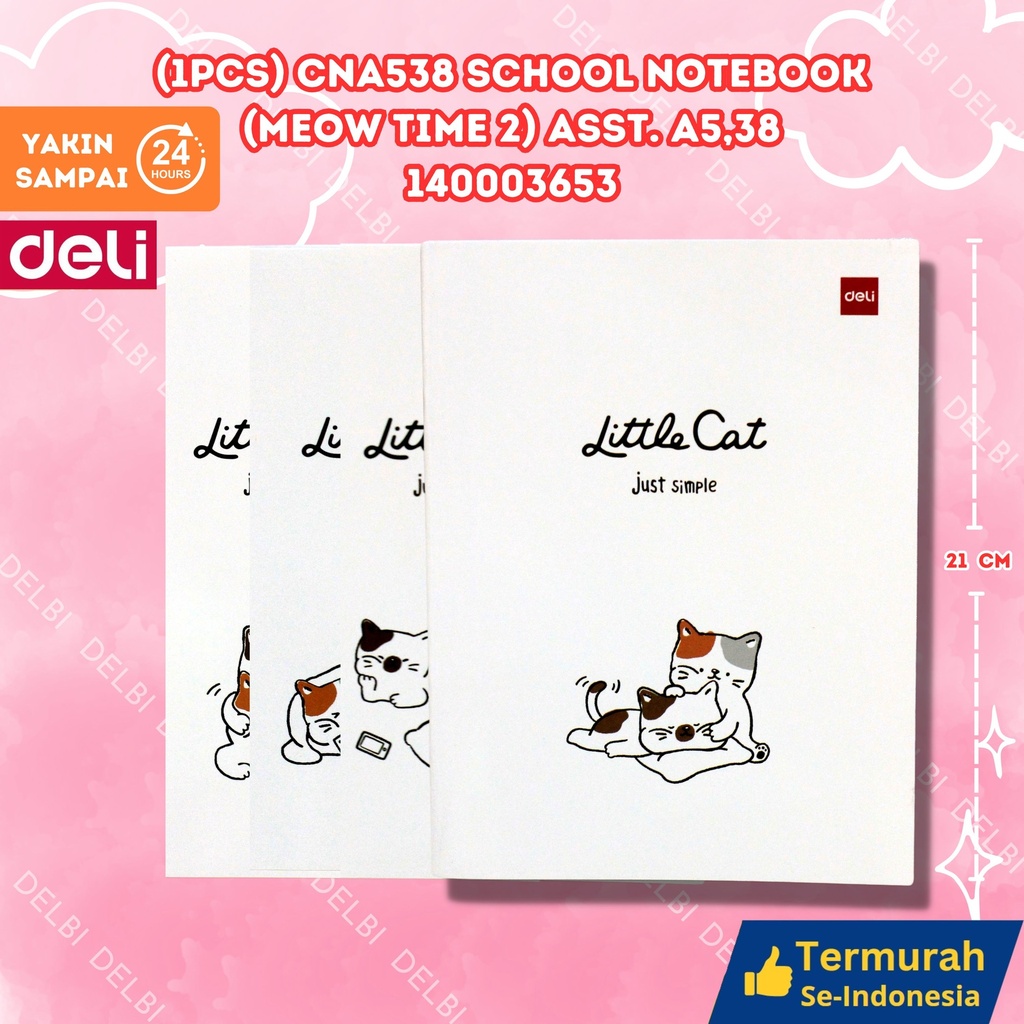 (1PCS) CNA538 School Notebook (Meow Time 2) ASST. A5,38 DELI BUKU TULIS 38 LEMBAR MEOW 2 BX320 BX10