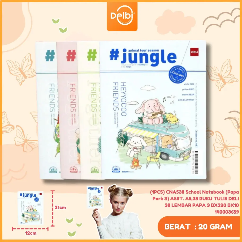 (1PCS) CNA538 School Notebook (Papa Park 3) ASST. A5,38 BUKU TULIS DELI 38 LEMBAR PAPA 3 BX320 BX10