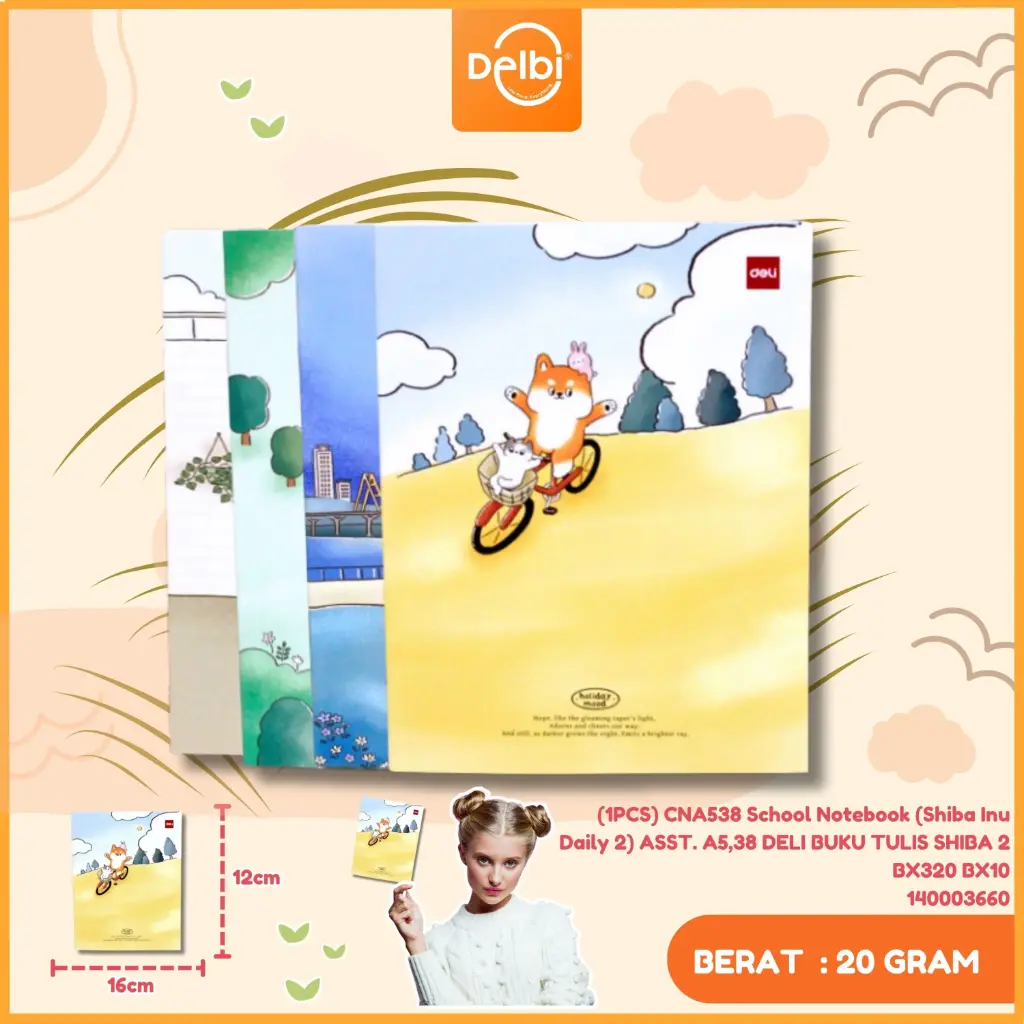 (1PCS) CNA538 School Notebook (Shiba Inu Daily 2) ASST. A5,38 DELI BUKU TULIS SHIBA 2 BX320 BX10
