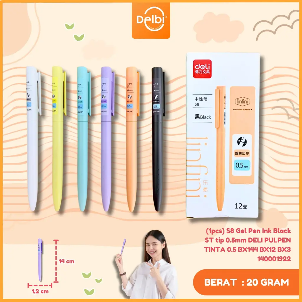 [140001922] (1pcs) S8 Gel Pen Ink Black ST tip 0.5mm DELI PULPEN TINTA 0.5 BX144 BX12 BX3