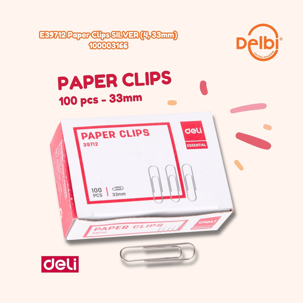 [100003166] E39712 Paper Clips SILVER (4, 33mm DELI PENJEPIT KERTAS JEPITAN BX10 BX500