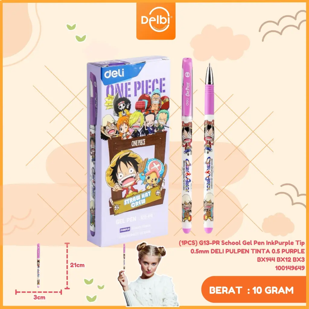 [100149649] (1PCS) G13-PR School Gel Pen InkPurple Tip 0.5mm DELI PULPEN TINTA 0.5 PURPLE BX144 BX12 BX3