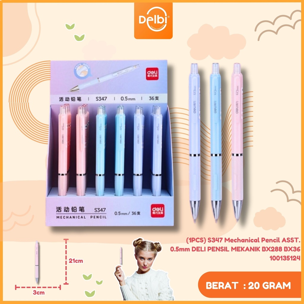 [100135124] (1PCS) S347 Mechanical Pencil ASST. 0.5mm DELI PENSIL MEKANIK BX288 BX36