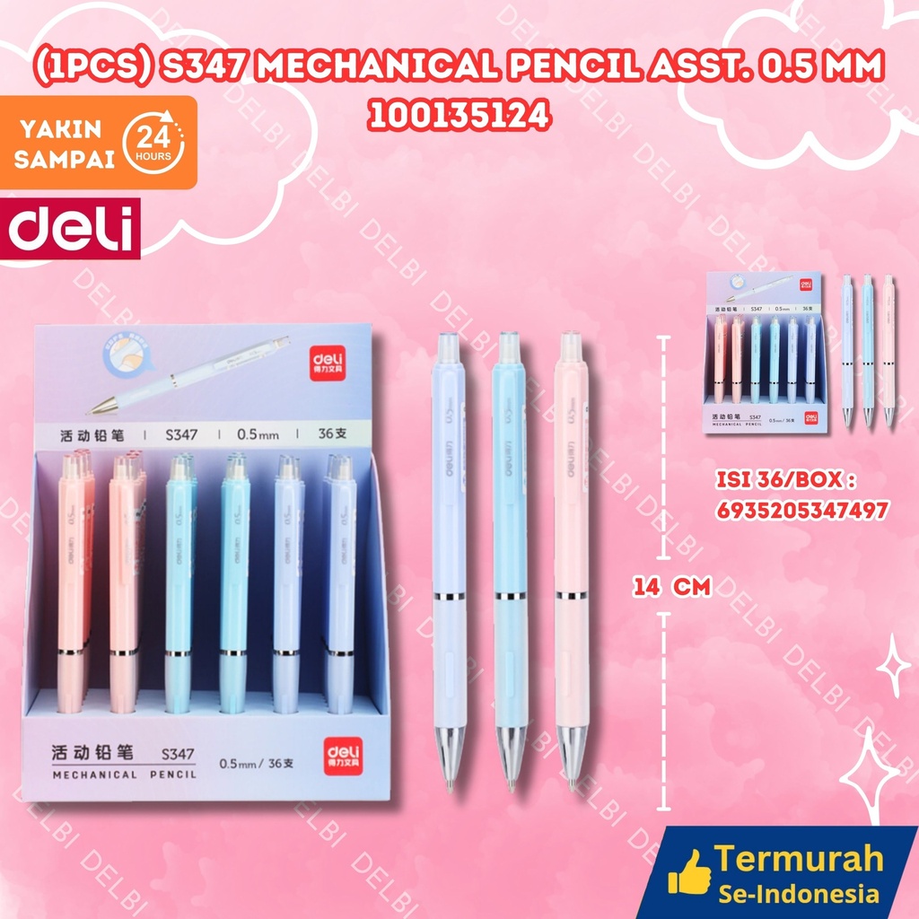 (1PCS) S347 Mechanical Pencil ASST. 0.5mm DELI PENSIL MEKANIK BX288 BX36