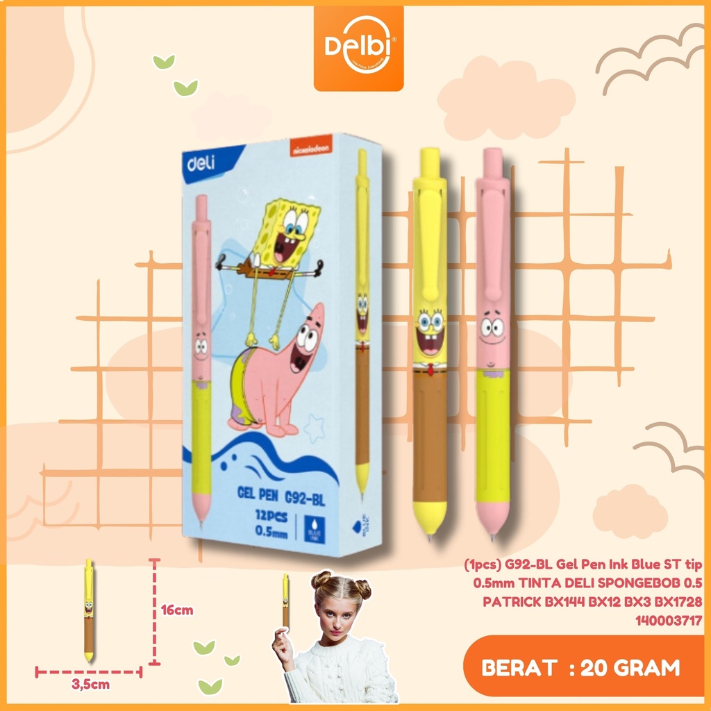 [140003717] (1pcs) G92-BL Gel Pen Ink Blue ST tip 0.5mm TINTA DELI SPONGEBOB 0.5 PATRICK BX144 BX12 BX3 BX1728