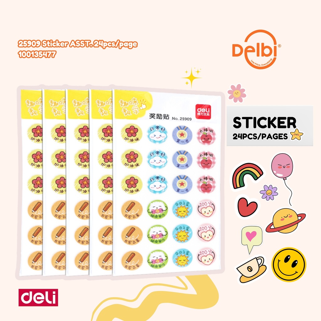 DELI 25909 Sticker ASST. 24pcs/page BX180