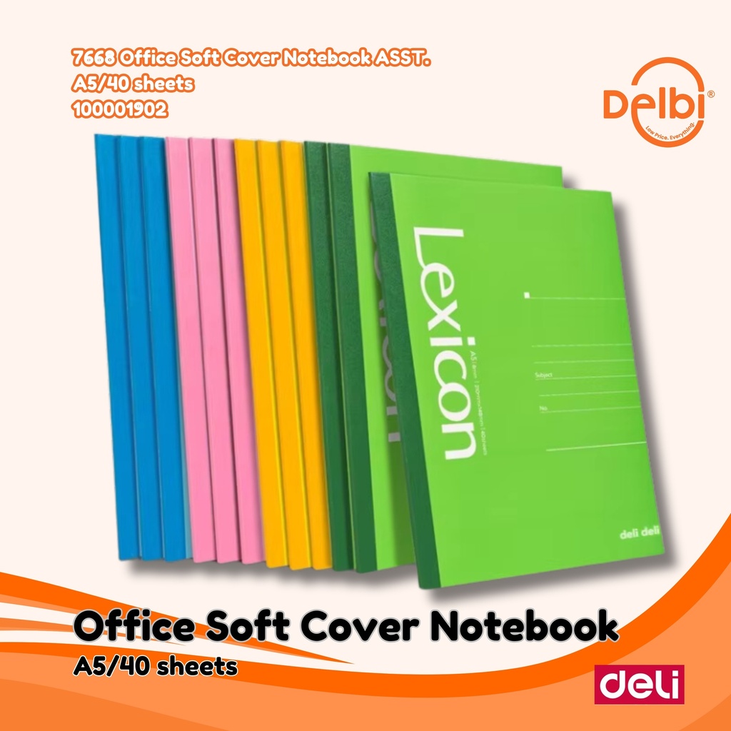 DELI 7668 Office Soft Cover Notebook ASST. A5/40 sheets BUKU BX12