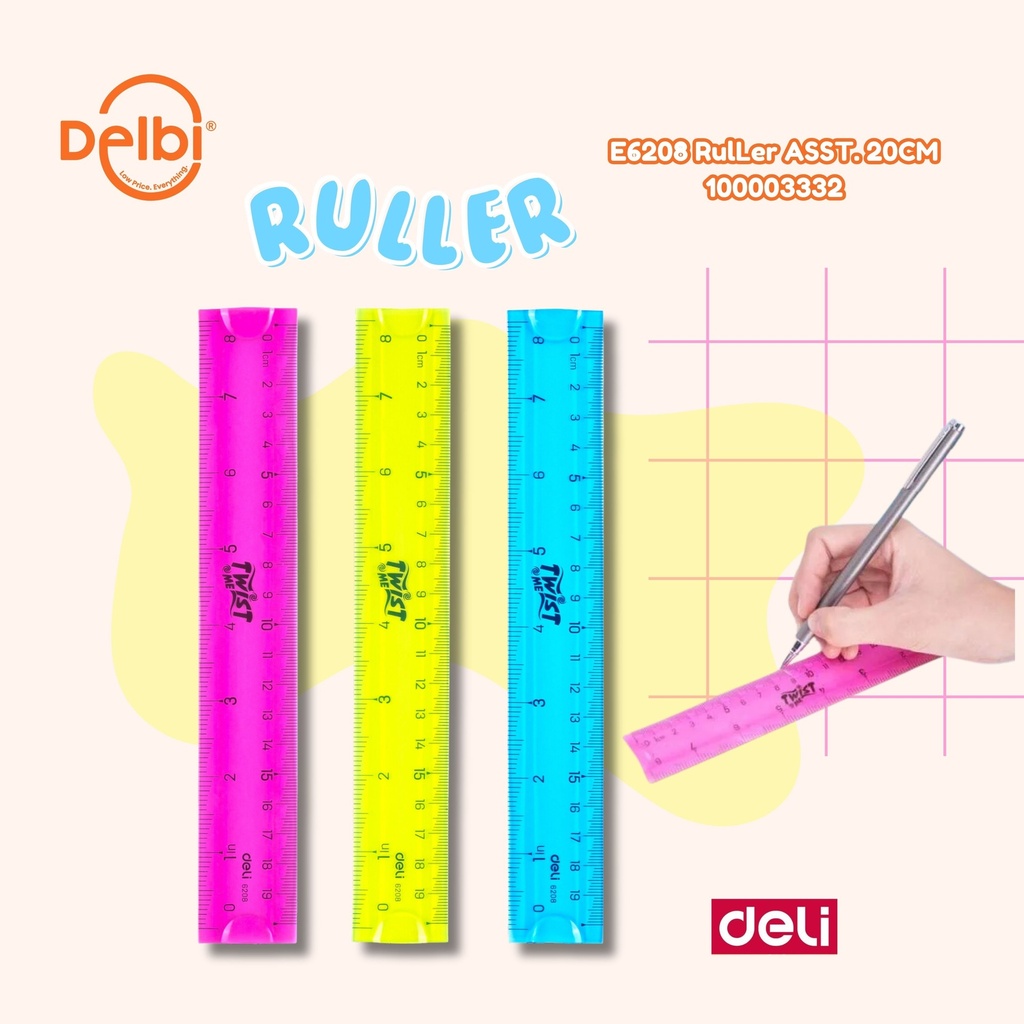 [100003332] DELI E6208 Ruler ASST. 20CM PENGGARIS BX24 BX576