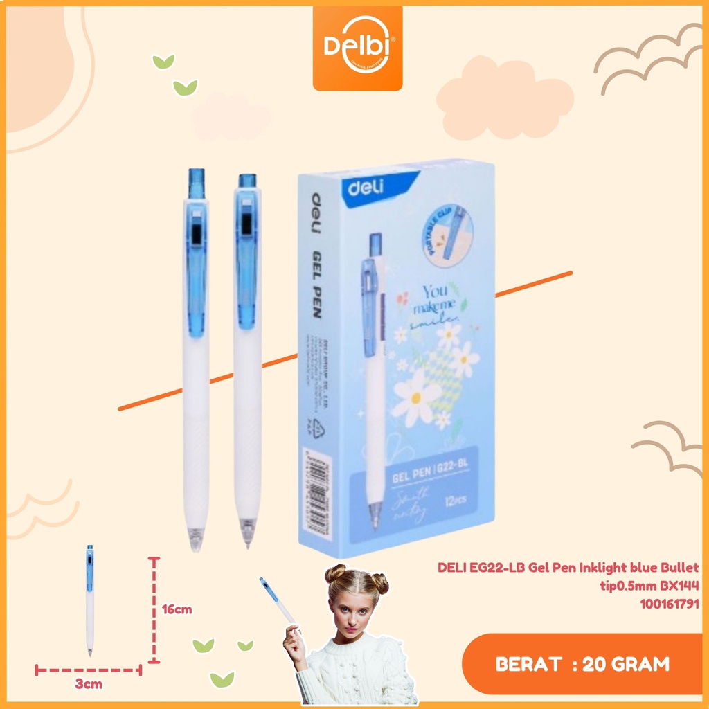 DELI EG22-LB Gel Pen Inklight blue Bullet tip0.5mm BX144