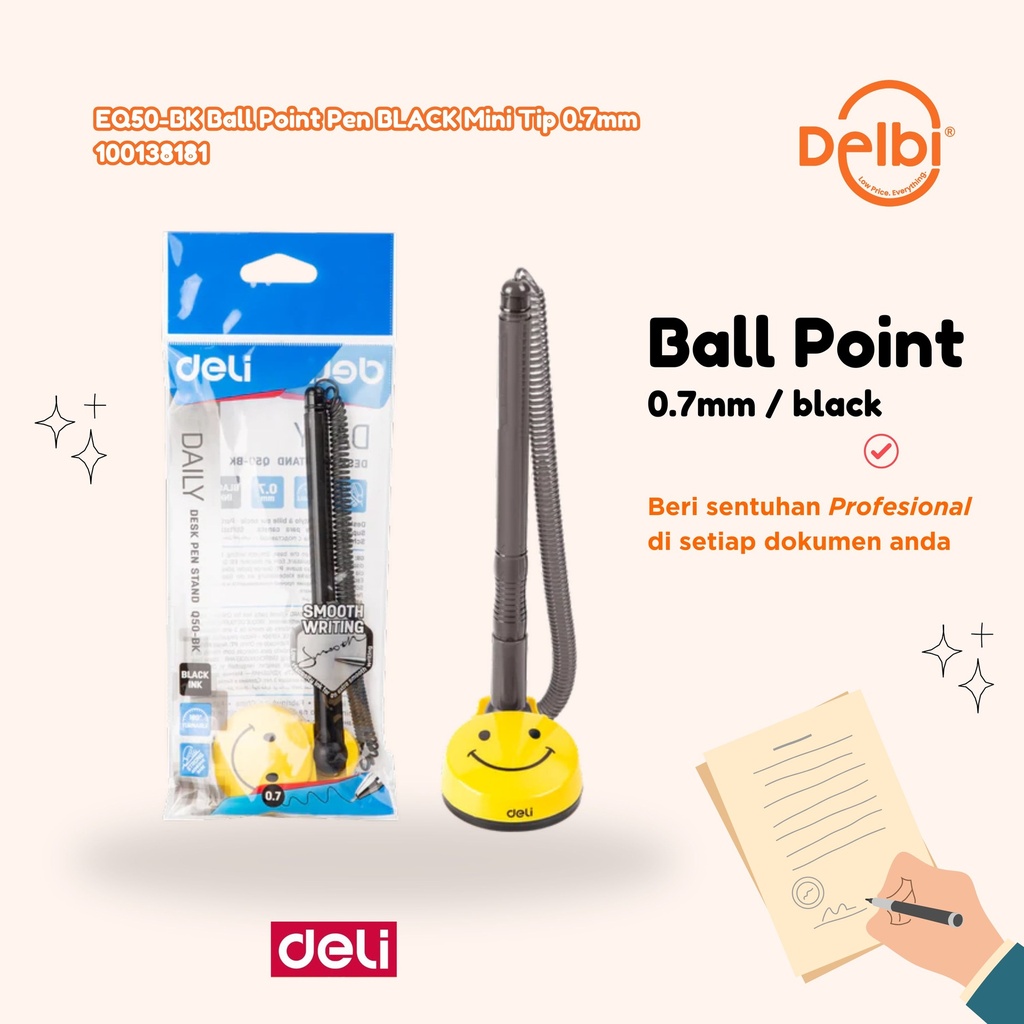 DELI EQ50-BK Ball Point Pen BLACK Mini Tip 0.7mm BX24
