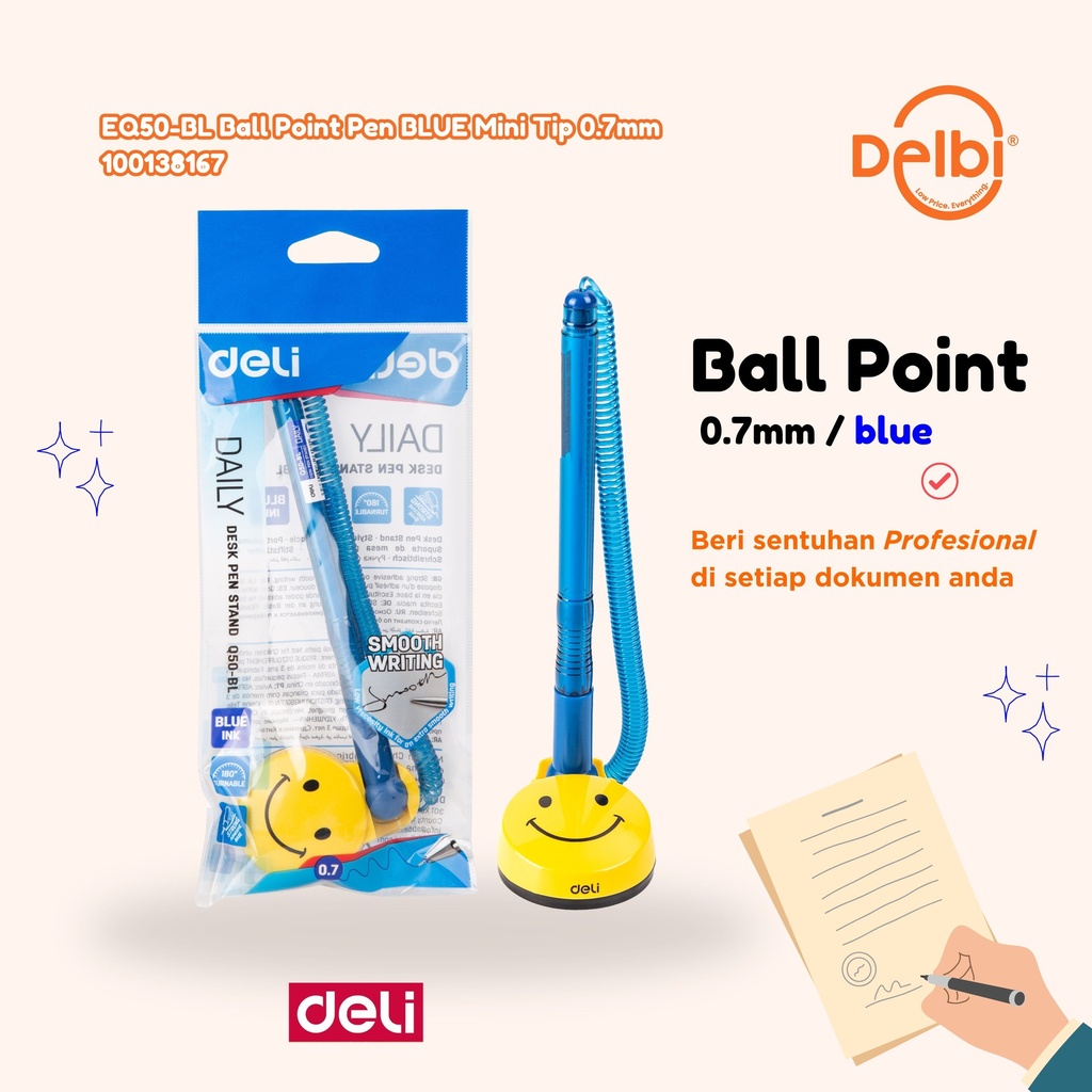 DELI EQ50-BL Ball Point Pen BLUE Mini Tip 0.7mm BX24