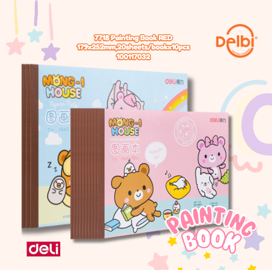 DELI 7718 Painting Book RED 179x252mm,20sheets/bookx10pcs BUKU MEWARNAI BX10 BX200