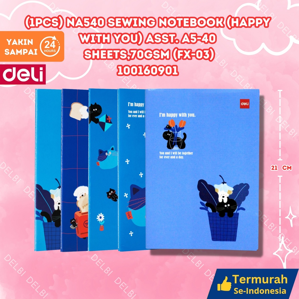 DELI (1PCS) NA540 Sewing Notebook(Happy with you) Asst. A5-40 sheets,70gsm (FX-03) BUKU BX12