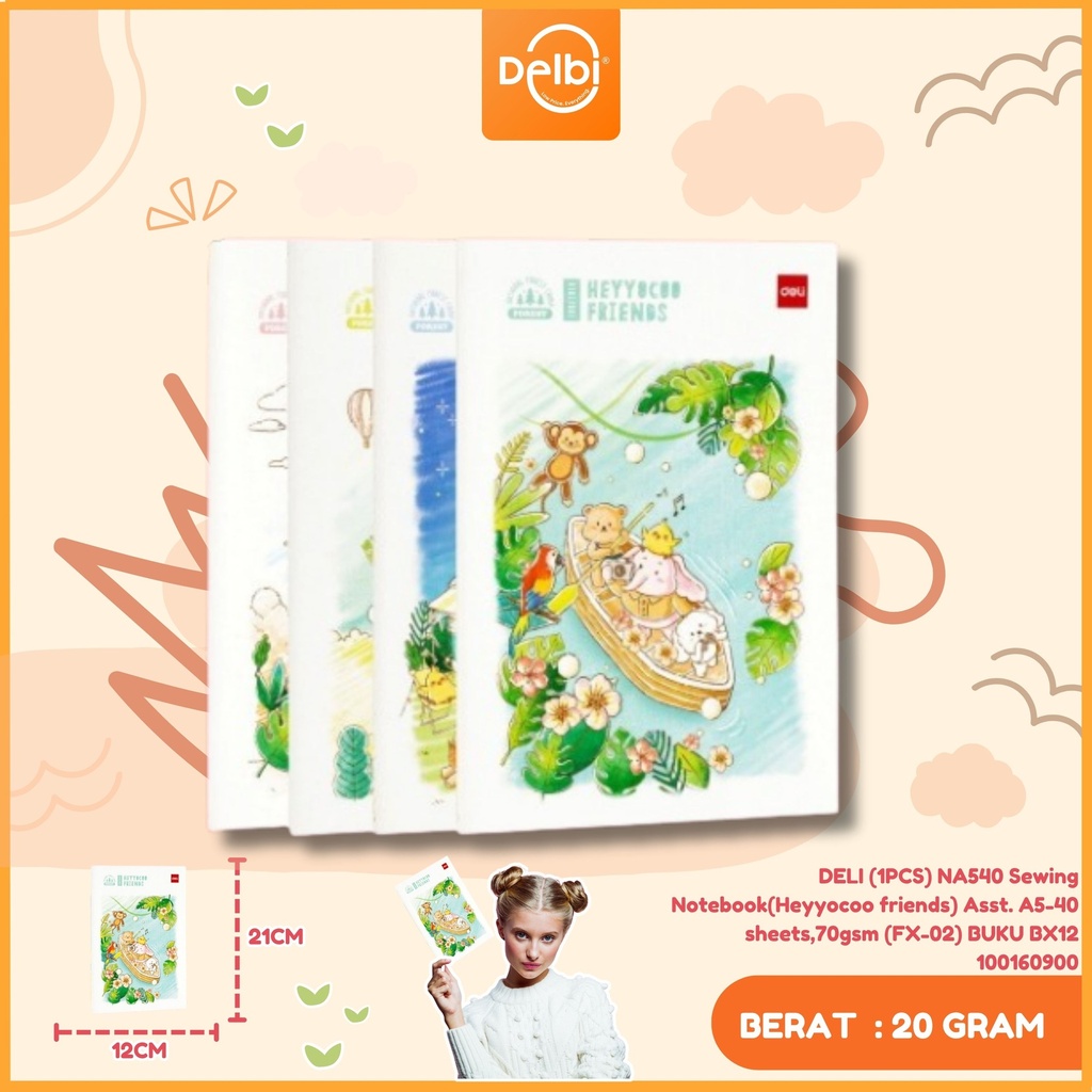 [100160900] DELI (1PCS) NA540 Sewing Notebook(Heyyocoo friends) Asst. A5-40 sheets,70gsm (FX-02) BUKU BX12