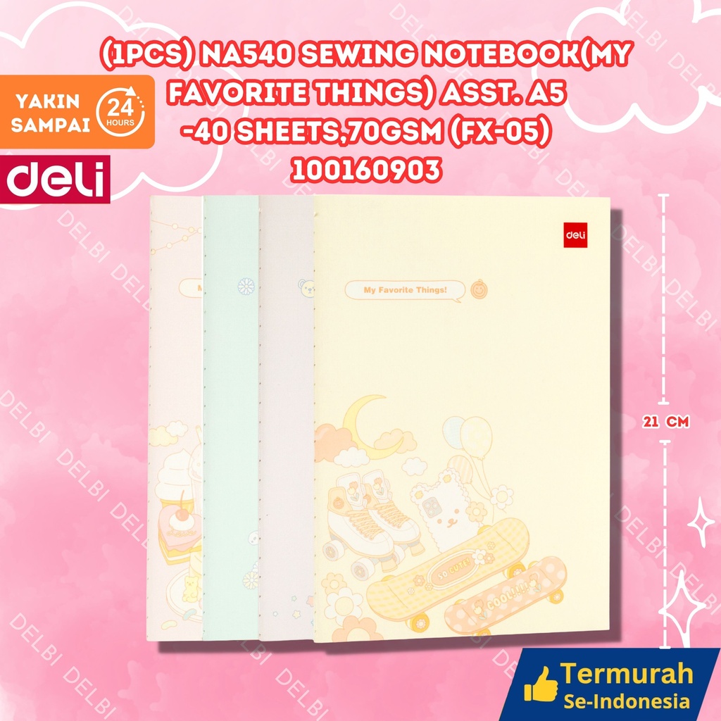 DELI (1PCS) NA540 Sewing Notebook(My favorite things) Asst. A5-40 sheets,70gsm (FX-05) BUKU BX12