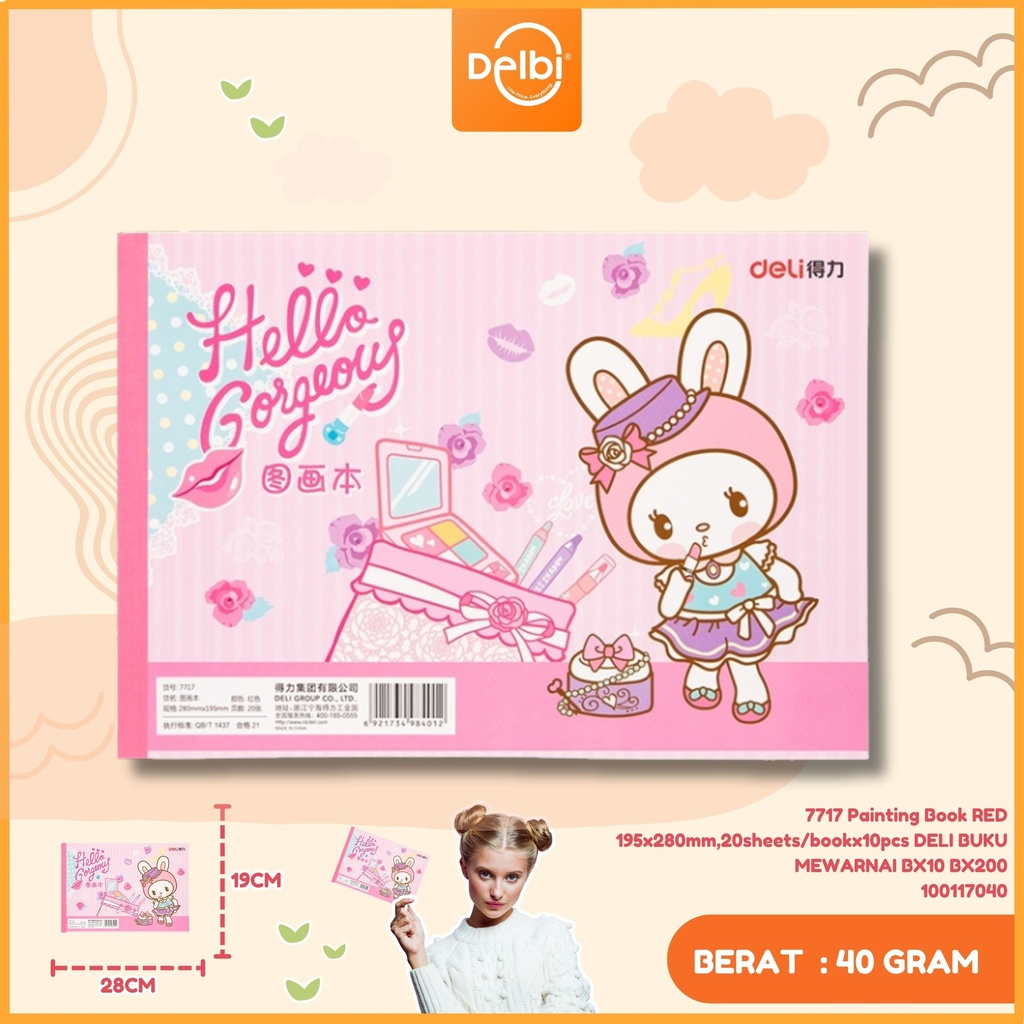 7717 Painting Book RED 195x280mm,20sheets/bookx10pcs DELI BUKU MEWARNAI BX10 BX200