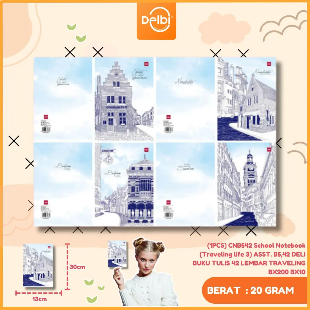 [140003666] (1PCS) CNB542 School Notebook (Traveling life 3) ASST. B5,42 DELI BUKU TULIS 42 LEMBAR TRAVELING BX200 BX10