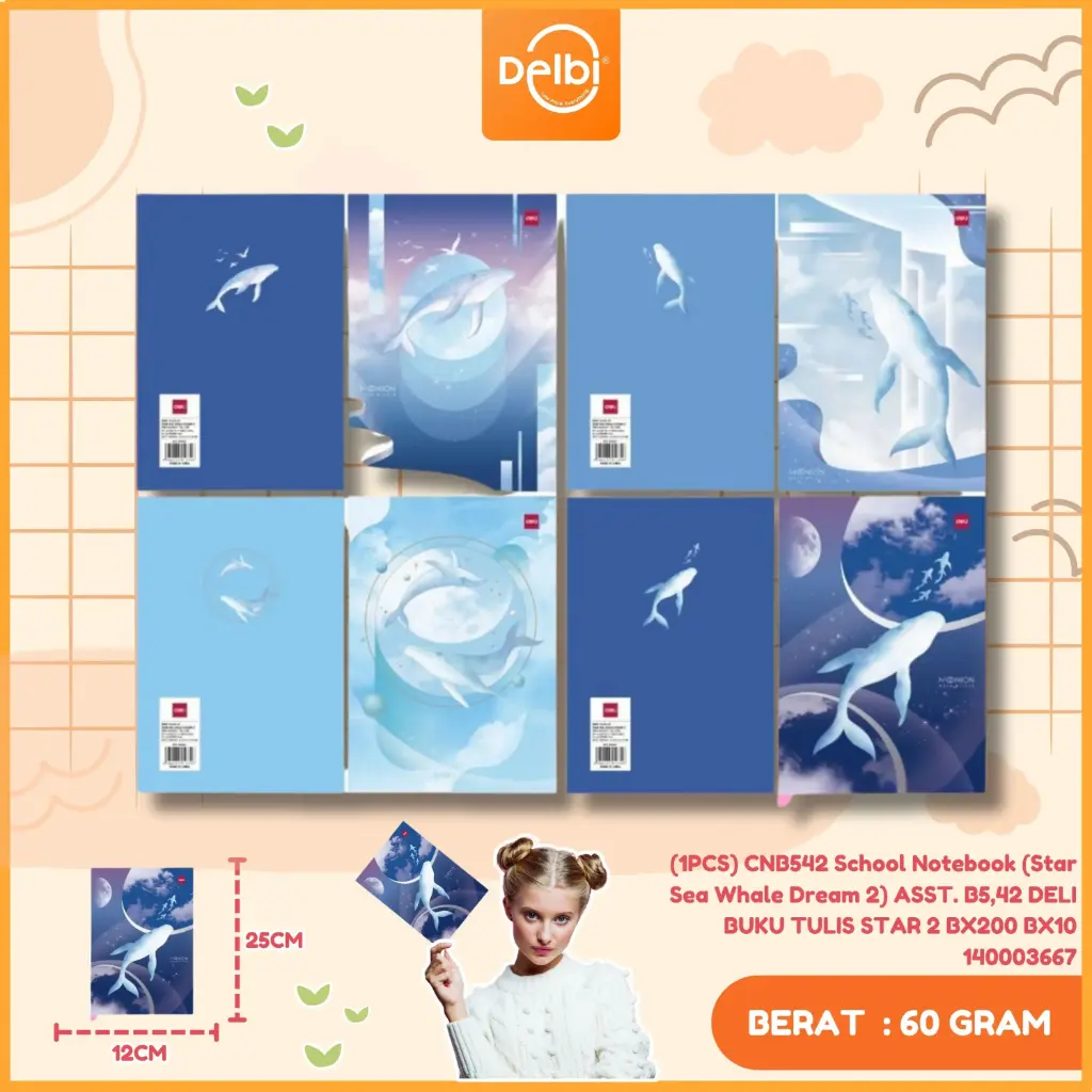 [140003667] (1PCS) CNB542 School Notebook (Star Sea Whale Dream 2) ASST. B5,42 DELI BUKU TULIS STAR 2 BX200 BX10