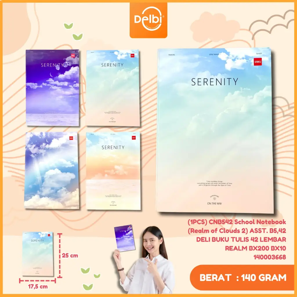 (1PCS) CNB542 School Notebook (Realm of Clouds 2) ASST. B5,42 DELI BUKU TULIS 42 LEMBAR REALM BX200 BX10