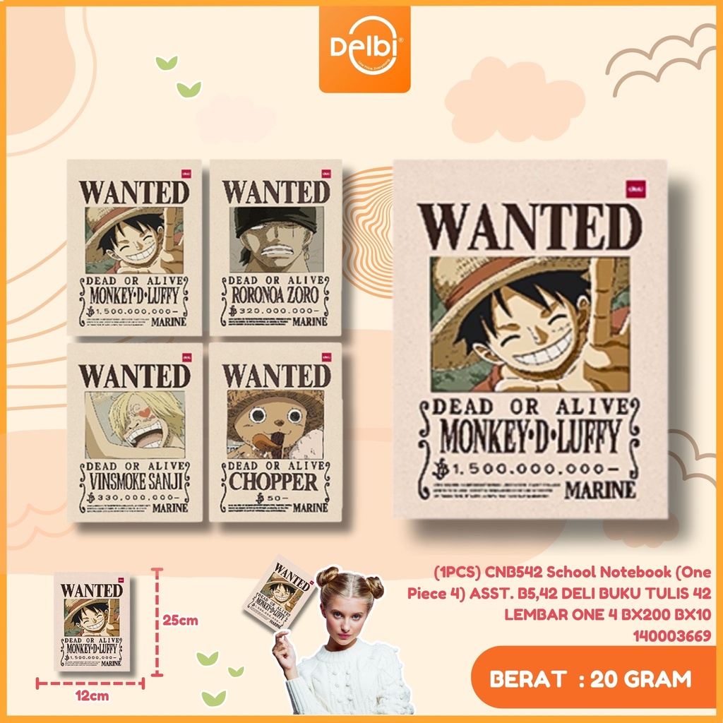 [140003669] (1PCS) CNB542 School Notebook (One Piece 4) ASST. B5,42 DELI BUKU TULIS 42 LEMBAR ONE 4 BX200 BX10