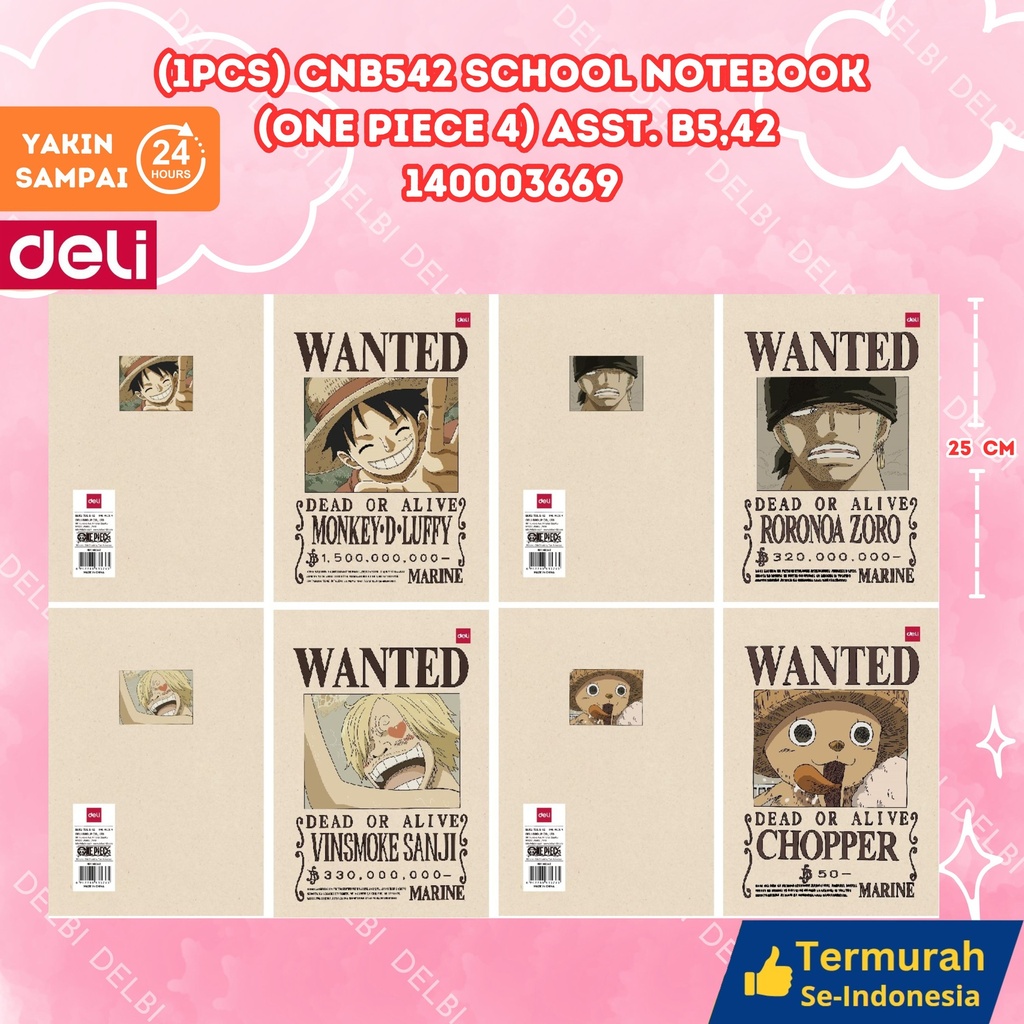 (1PCS) CNB542 School Notebook (One Piece 4) ASST. B5,42 DELI BUKU TULIS 42 LEMBAR ONE 4 BX200 BX10