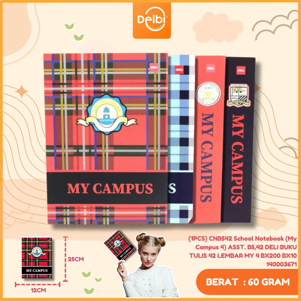 (1PCS) CNB542 School Notebook (My Campus 4) ASST. B5,42 DELI BUKU TULIS 42 LEMBAR MY 4 BX200 BX10