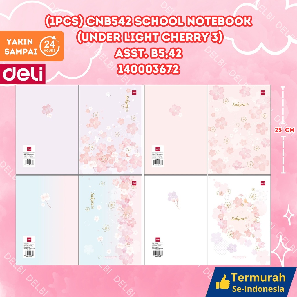 (1PCS) CNB542 School Notebook (Under Light Cherry 3) ASST. B5,42 DELI BUKU TULIS 42 LEMBAR UNDER BX200 BX10