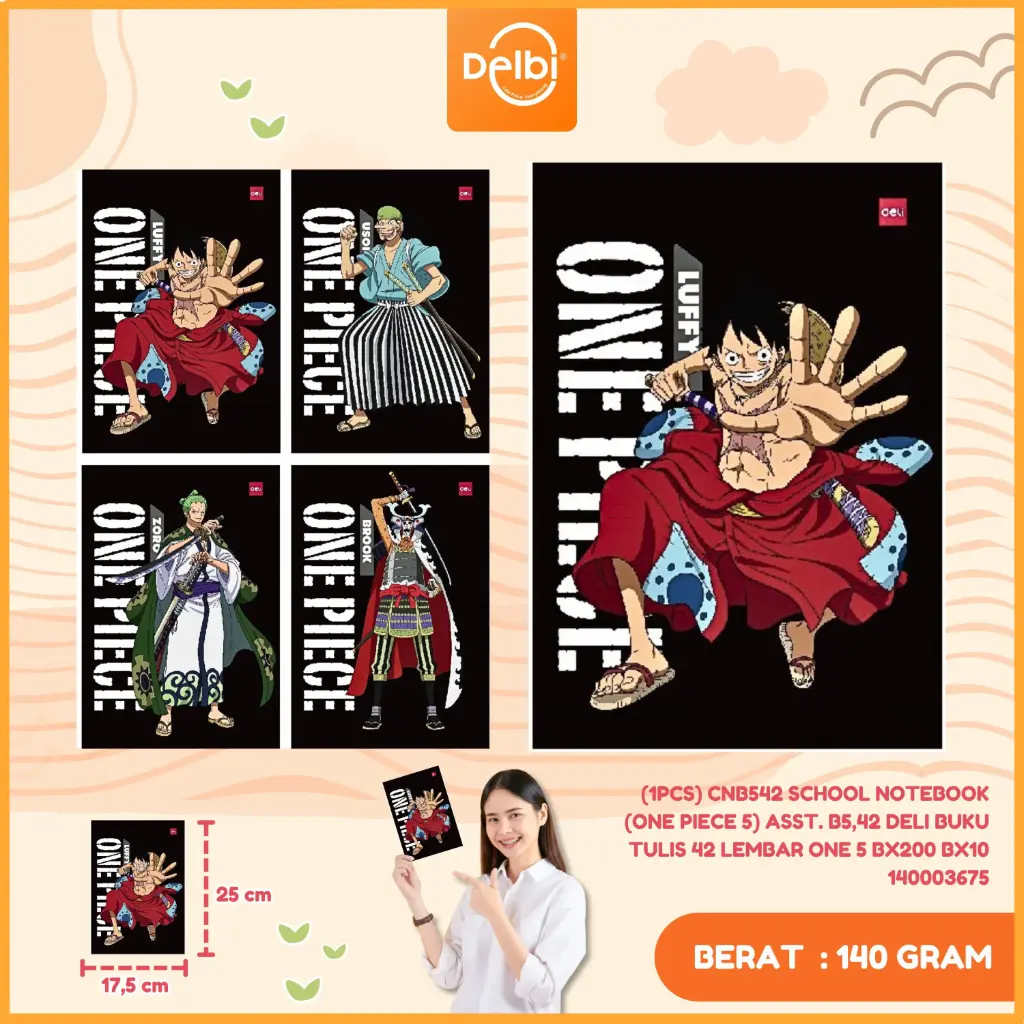 (1PCS) CNB542 School Notebook (One Piece 5) ASST. B5,42 DELI BUKU TULIS 42 LEMBAR ONE 5 BX200 BX10