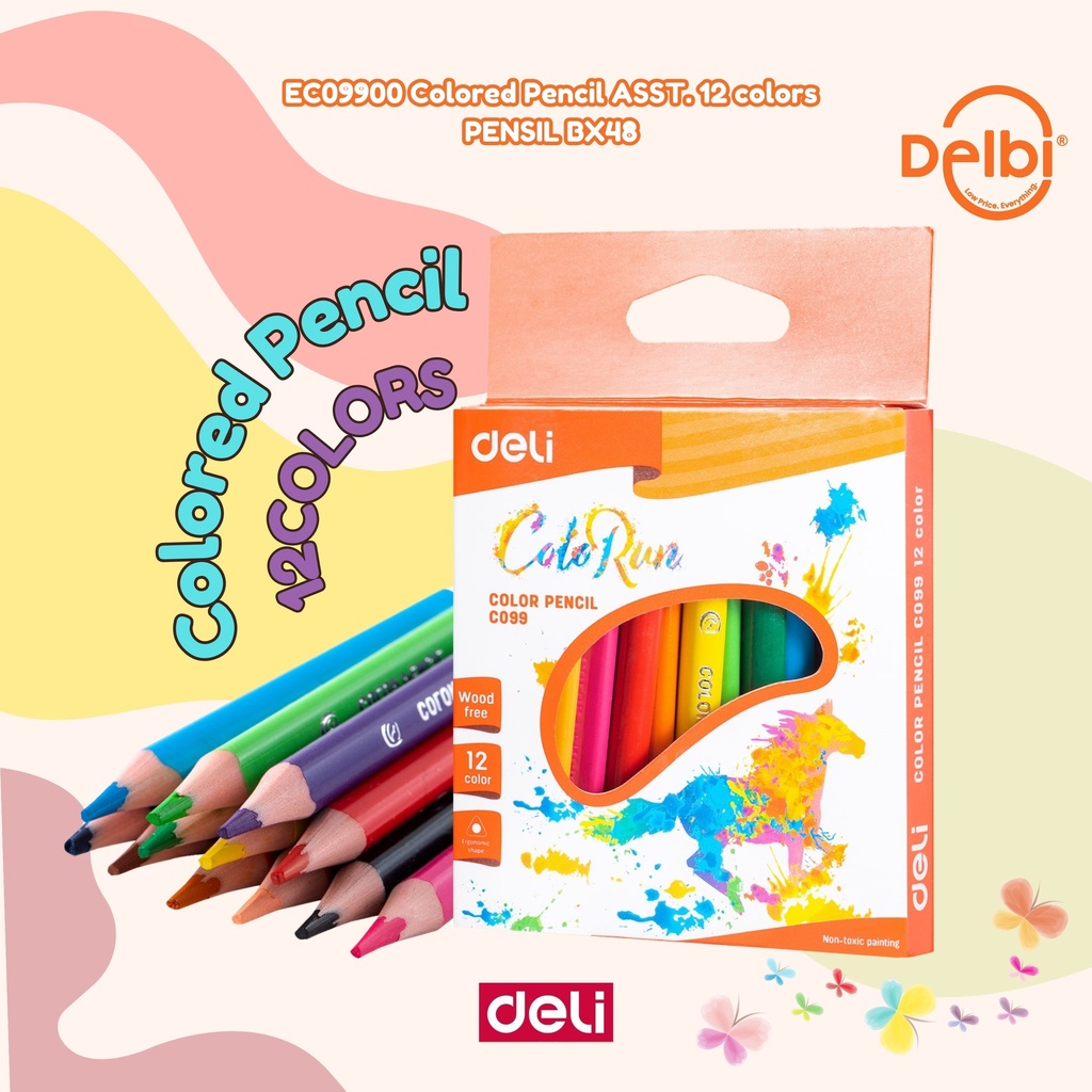 DELI EC09900 Colored Pencil ASST. 12 colors PENSIL BX48
